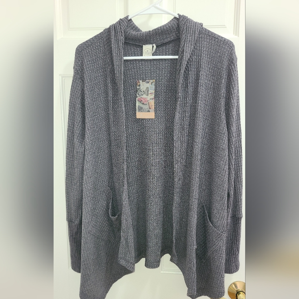 Paper Crane Open-Front Hooded Cardigan Sweater - Gray NWT